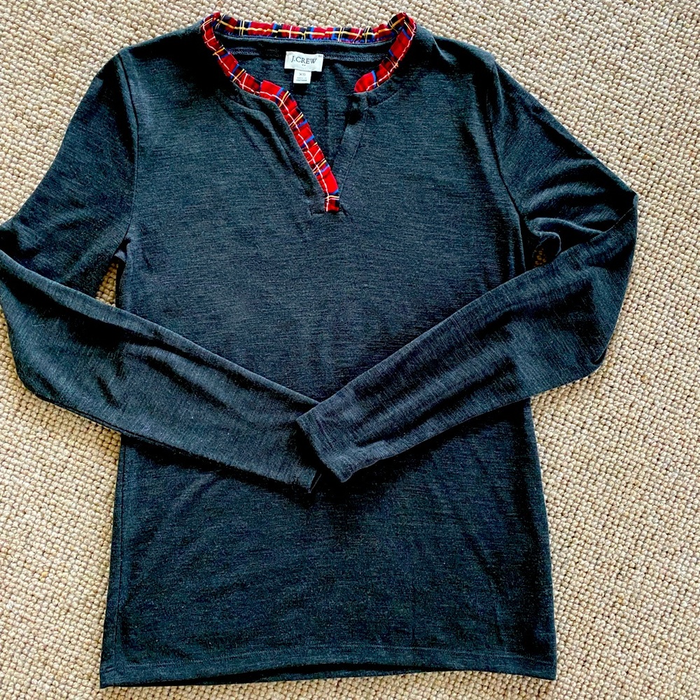 J Crew Factory Tartan Ruffle Neck Tee